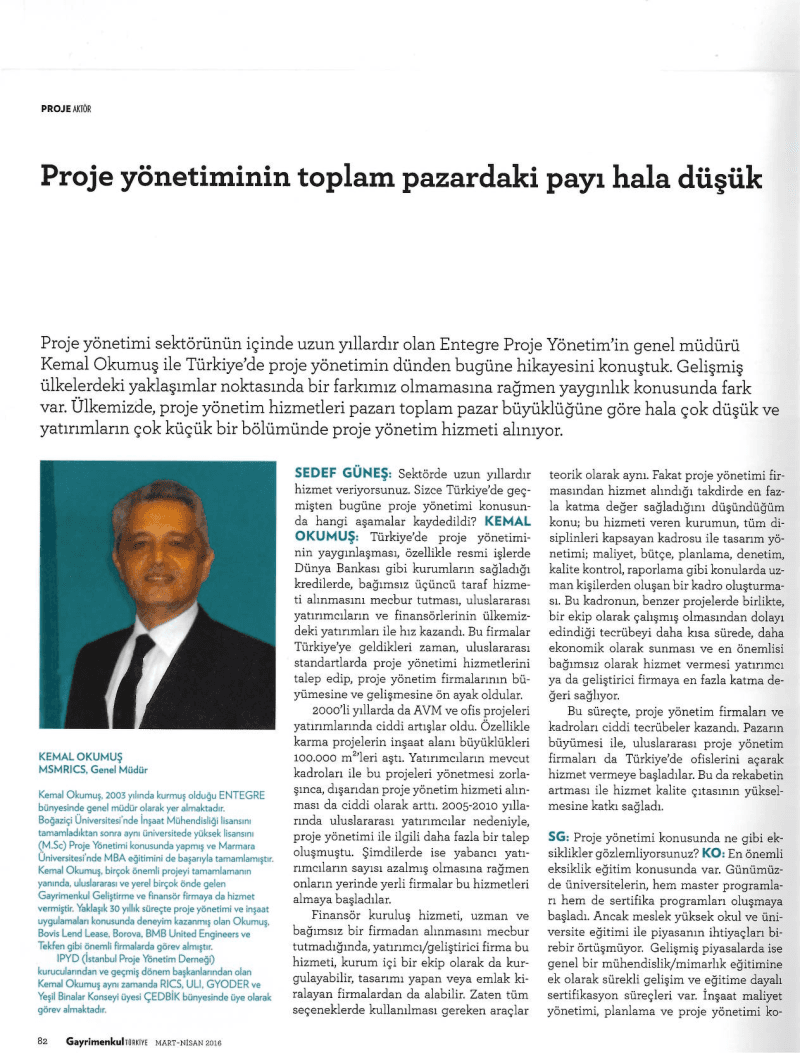 Proje Yönetiminin Toplam Pazardaki Payı Hala Düşük